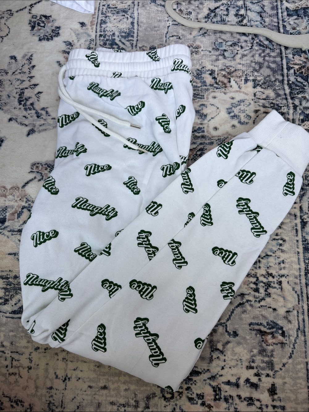 White 'Nice & Naughty' Graphic Jogger Sweatpants